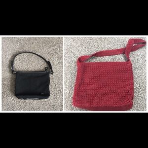 The Sak Lot Of 2 Black and Red Crocheted Womens Knit Handbag Shoulder Purse Bag